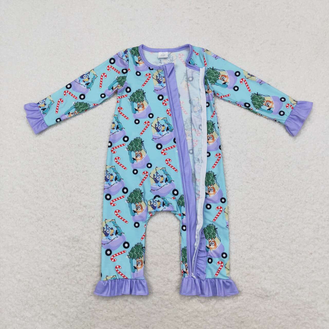 toddle baby girl christmas candy cane blue cartoon dog bamboo zip romper