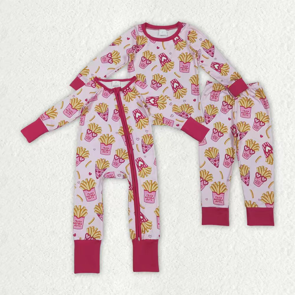 Valentines fries long sleeve top matching pants baby girl outfit