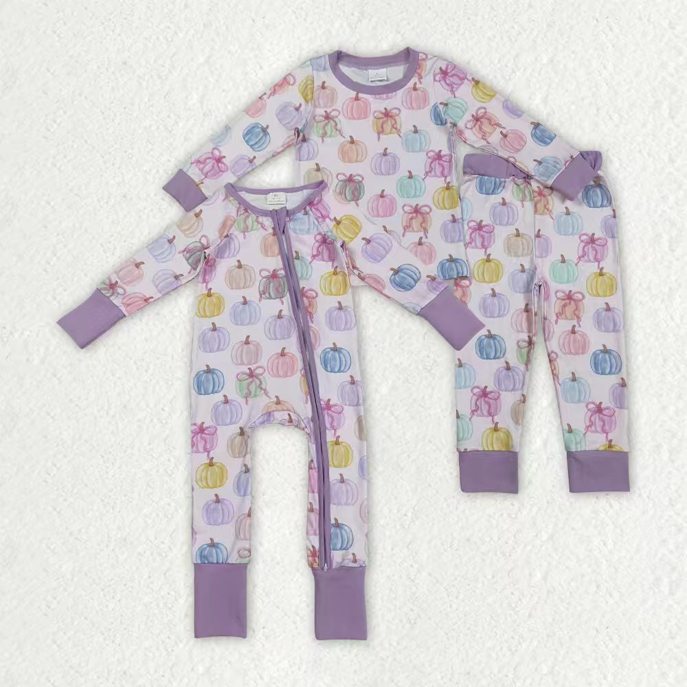Colorful pumpkins design girls long sleeve matching outfit