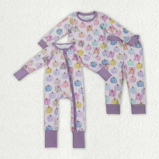 Colorful pumpkins design girls long sleeve matching outfit