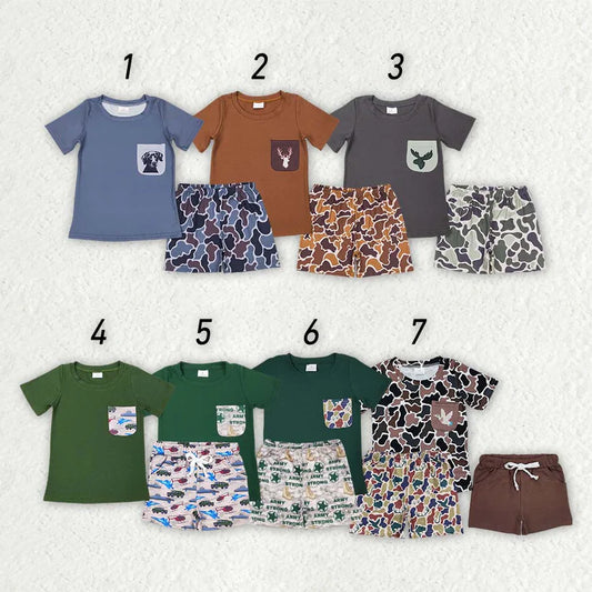 Mallard duck camo pocket top brown shorts boy summer outfit
