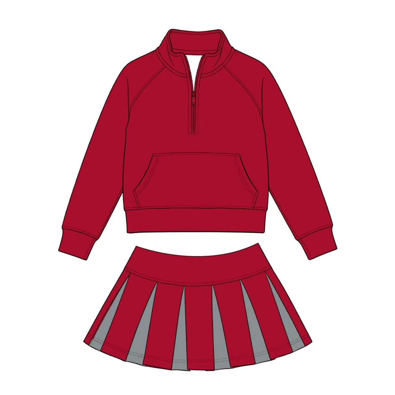 Kids long sleeve team pullover top matching skorts outfit wholesal factory price