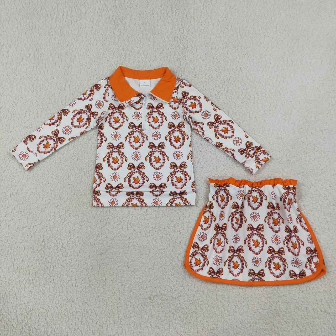 Leaves long sleeve pullover top matching skorts girls outfit