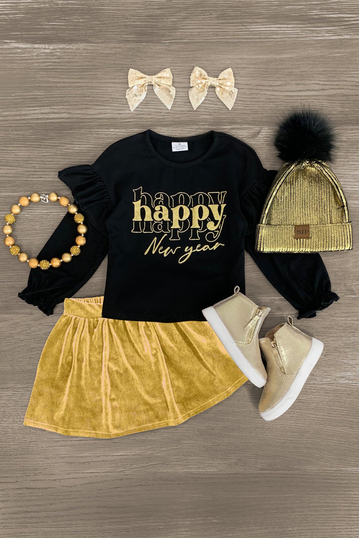 happy new year top velvet skirt 2pcs outfit