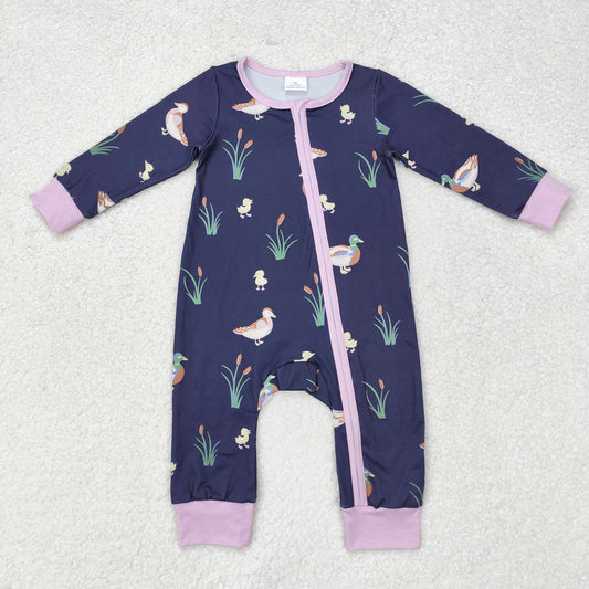 infant baby girl mallard duck long sleeve zip romper