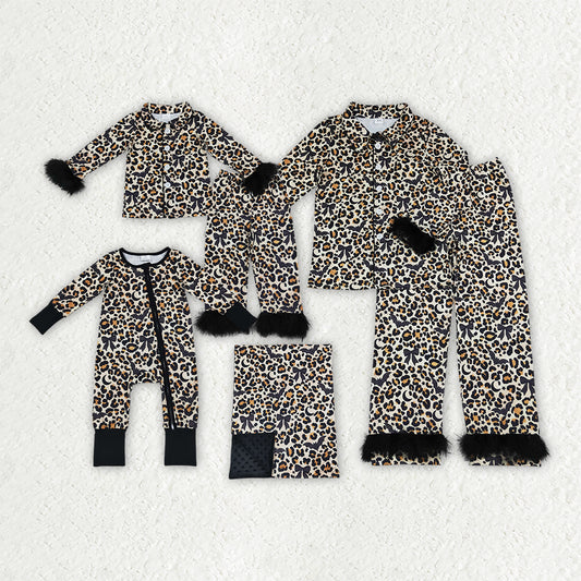 Halloween leoaprd long sleeve pajama set romper blankets matching outfit