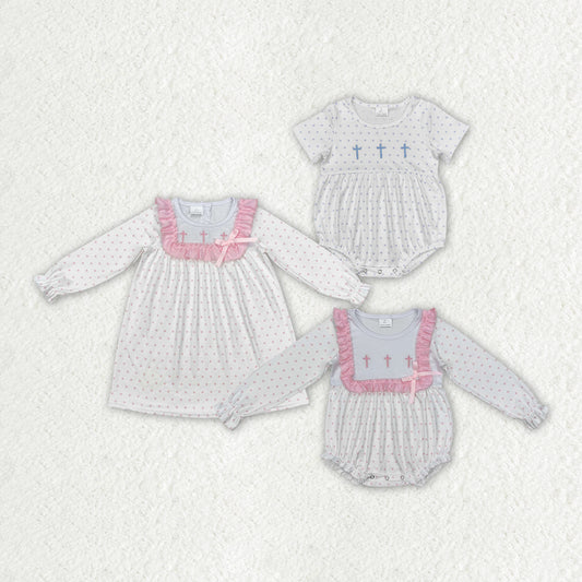 Baby girls Embroidery cross  Easter matching clothes