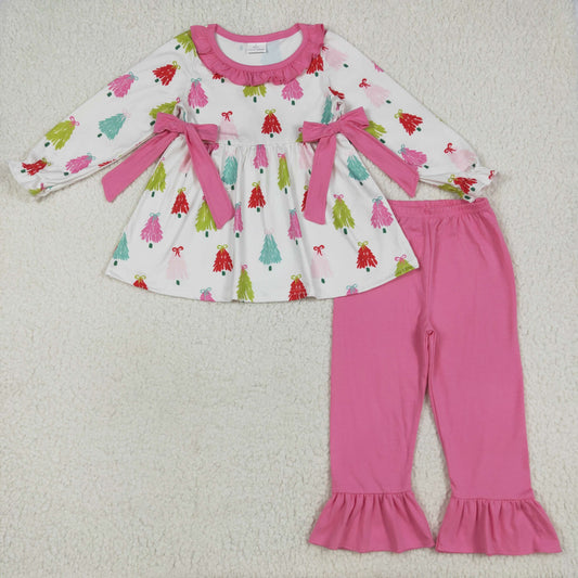 Baby girls colorful Christmas tree tunic top matching pants clothes