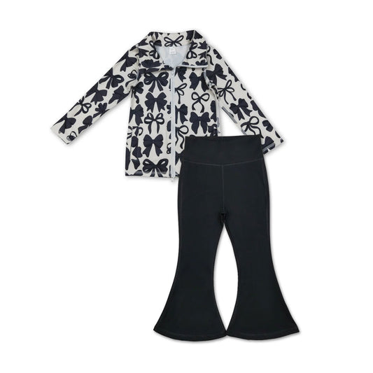 baby girls black bow two pieces active wear athletic sports clothes