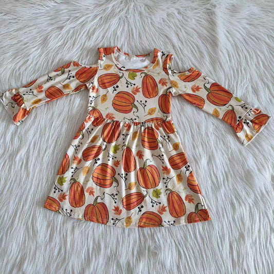 baby girls long sleeve pumpkin dress 6A12-2
