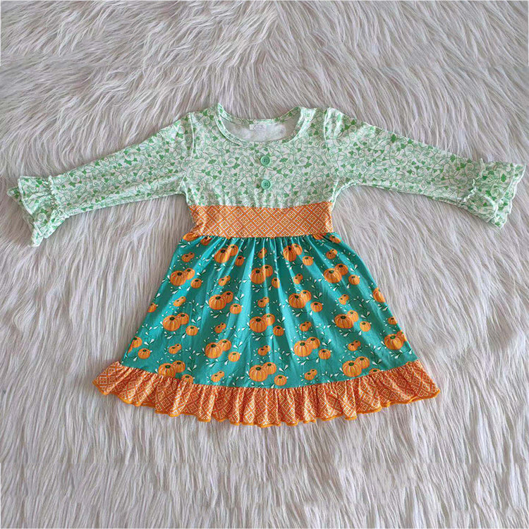baby girls long sleeve pumpkin dress 6A14-26