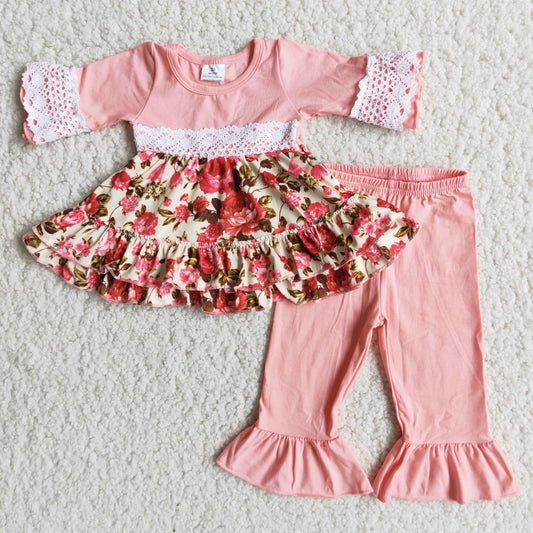 baby girls pink floral boutique clothing set wholesale kids outfit  6 A17-26