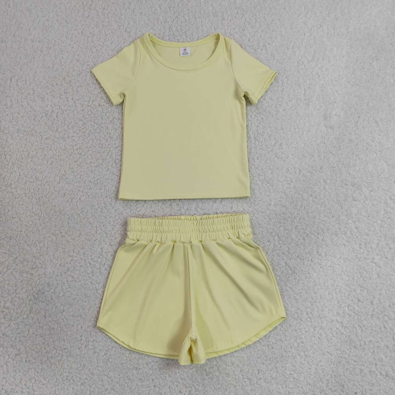 Yellow yoga top matching shorts girls summer outfit