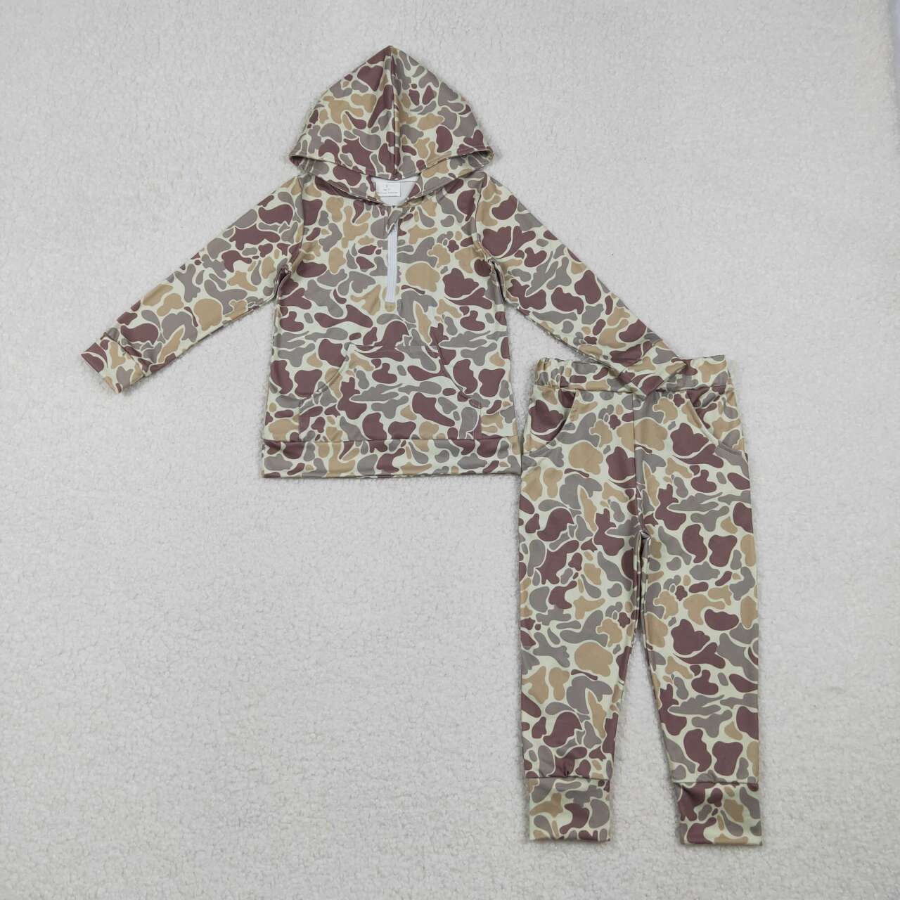 Grey camo design boys long sleeve hoodie set outfit