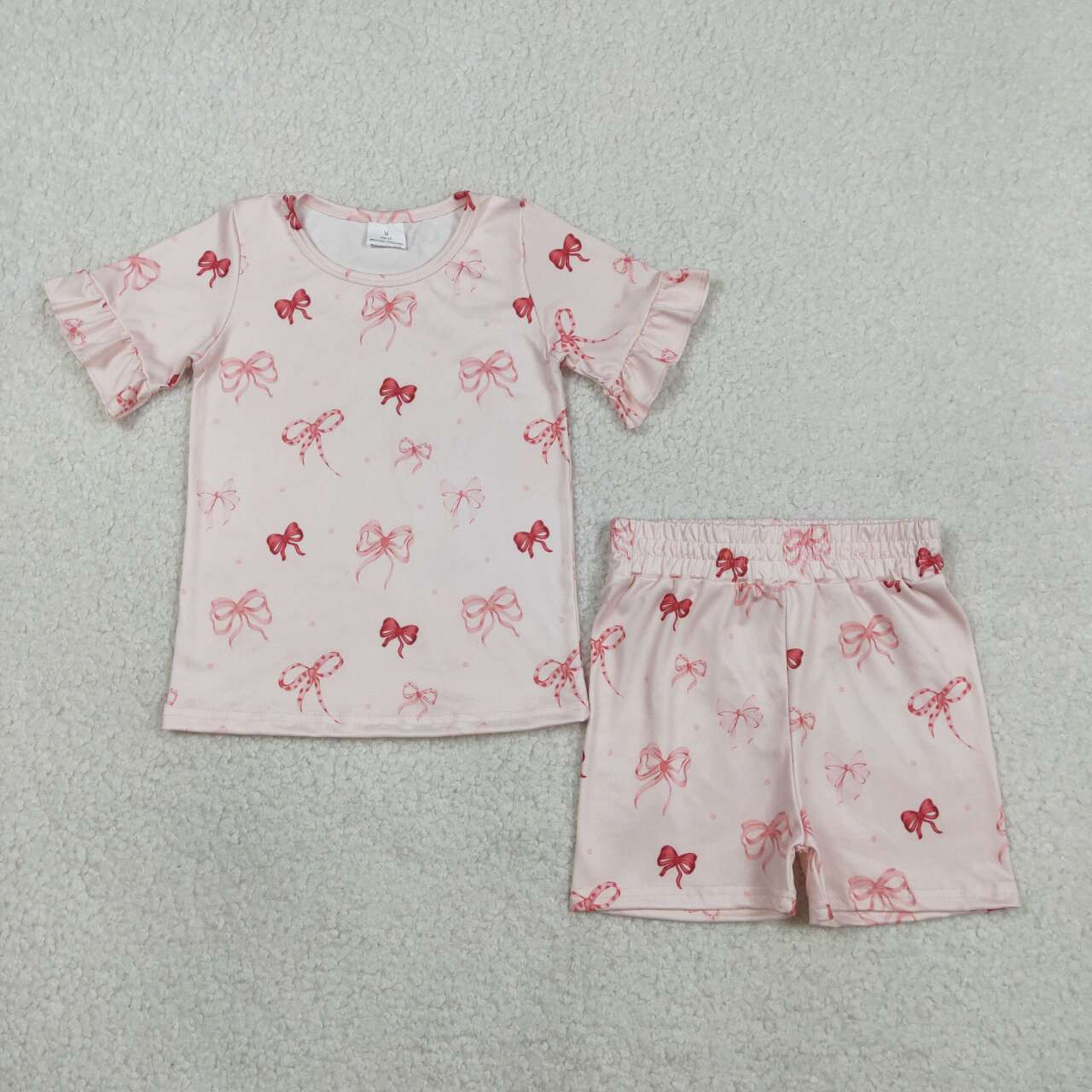 Red bow top matching shorts girl summer outfit