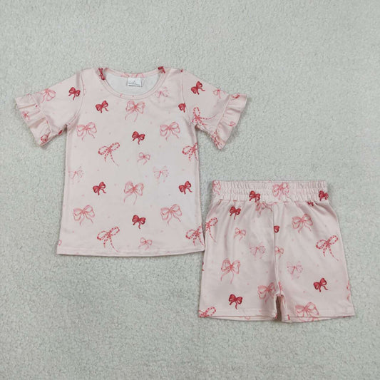 Red bow top matching shorts girl summer outfit