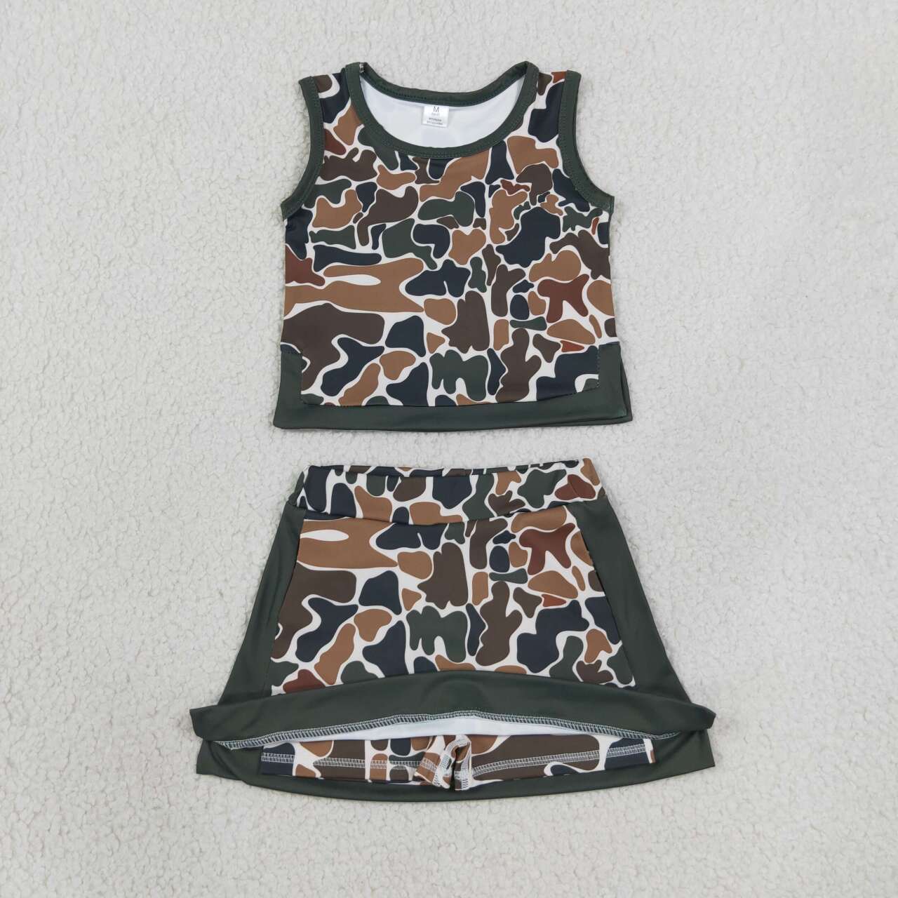 Brown green yoga top matching skorts girls summer outfit