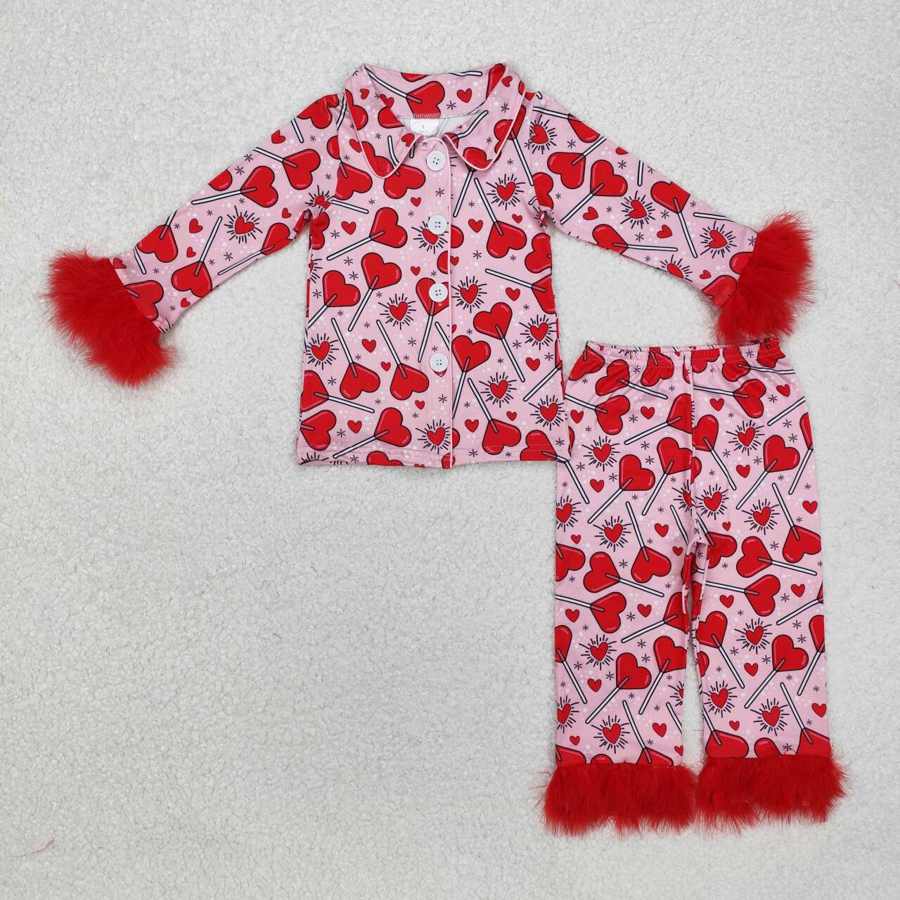 Valentines day baby girls button down long sleeve pajama set