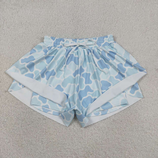 Adult women blue camo summer yoga shorts