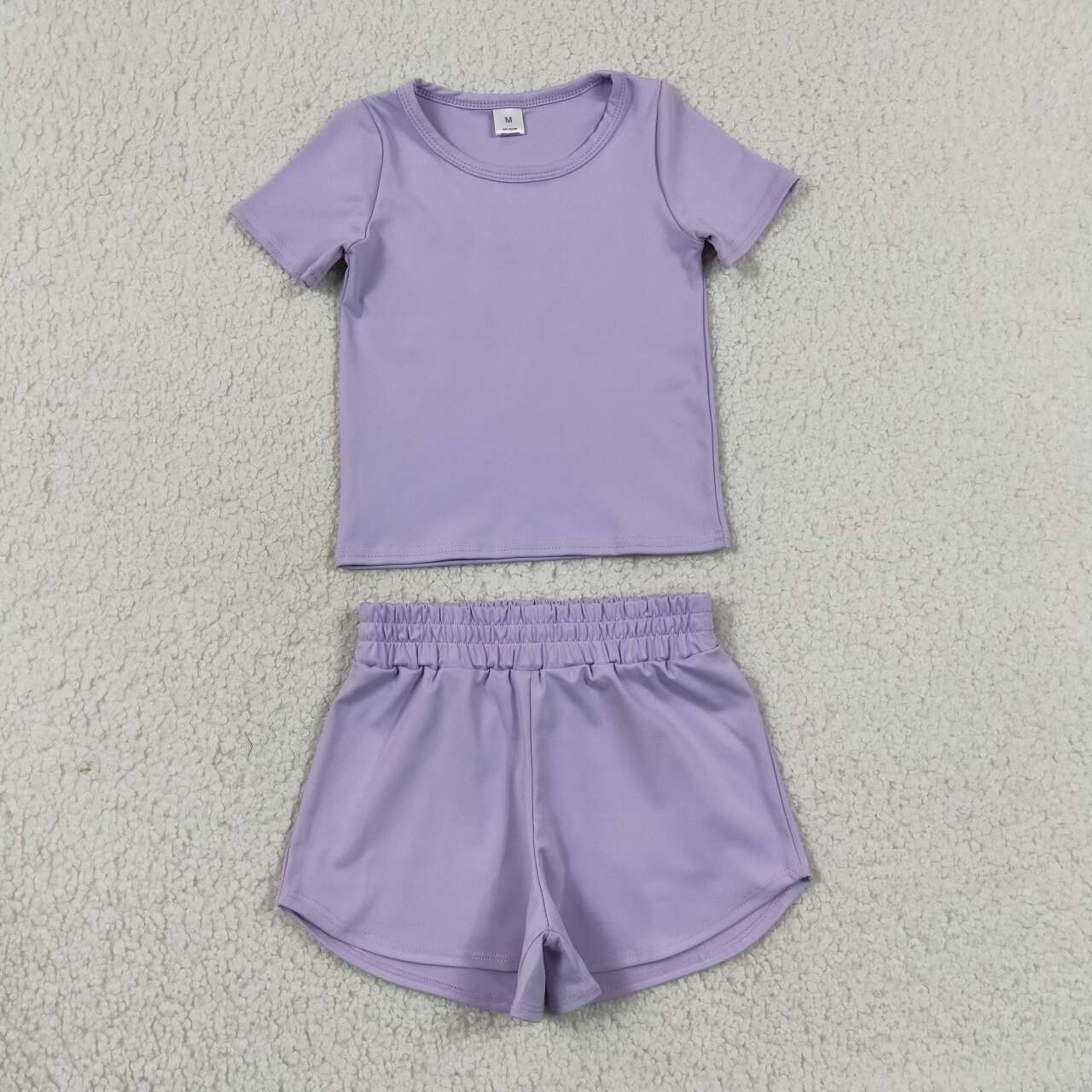 Lavender yoga top matching shorts girls summer outfit