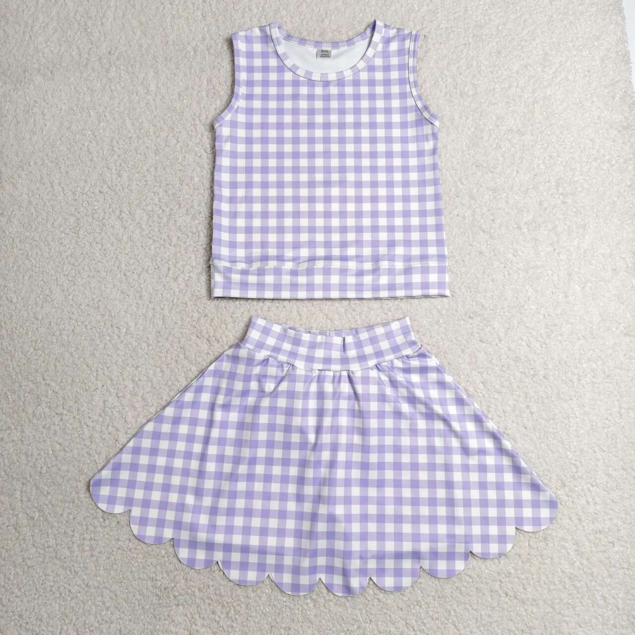 Lavender plaid girls summer tank top matching skorts yoga outfit