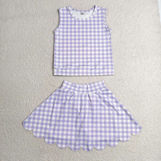 Lavender plaid girls summer tank top matching skorts yoga outfit