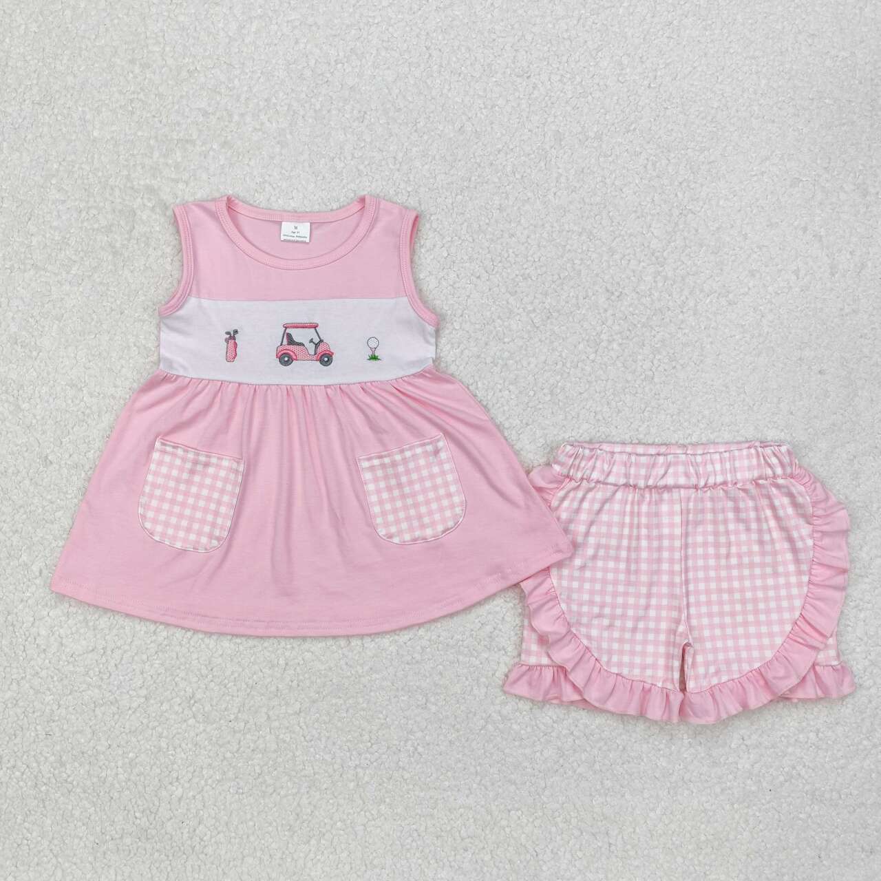 Baby  girl embroidery golf design blue plaid outfit