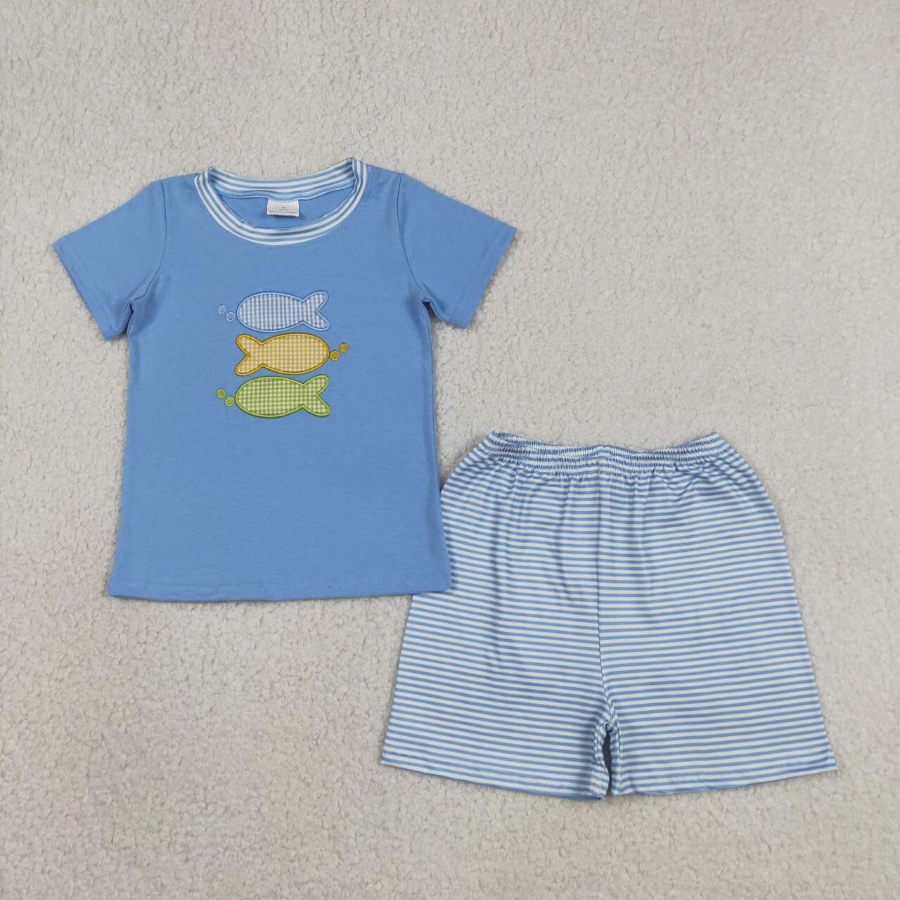 Embroidery Fishing print toddle boy summer outfit