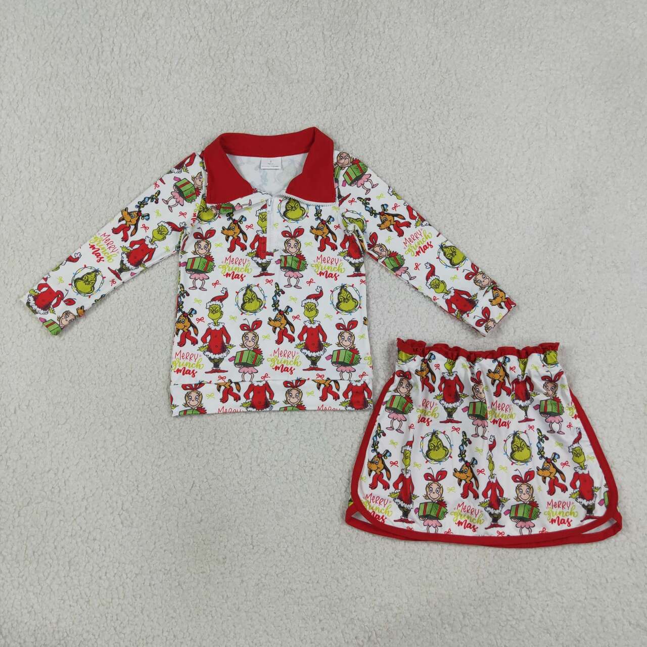 Christmas greenface pullover matching skort  girls long sleeve outfit