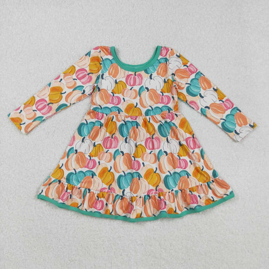 Colorful pumpkins girls long sleeve dress