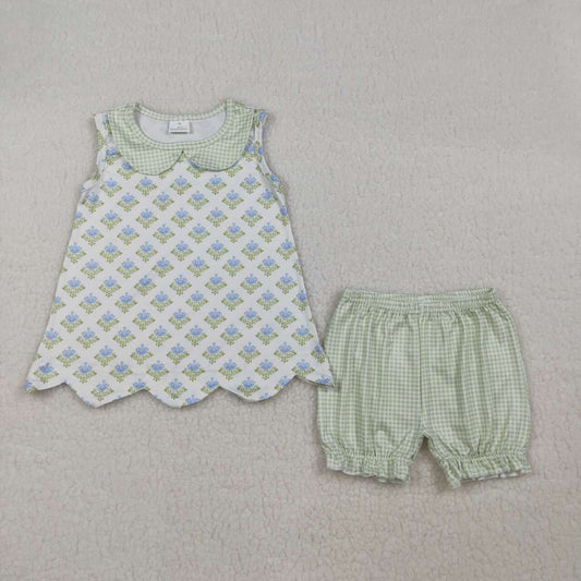 Blue flower top matching shorts boys summer outfit
