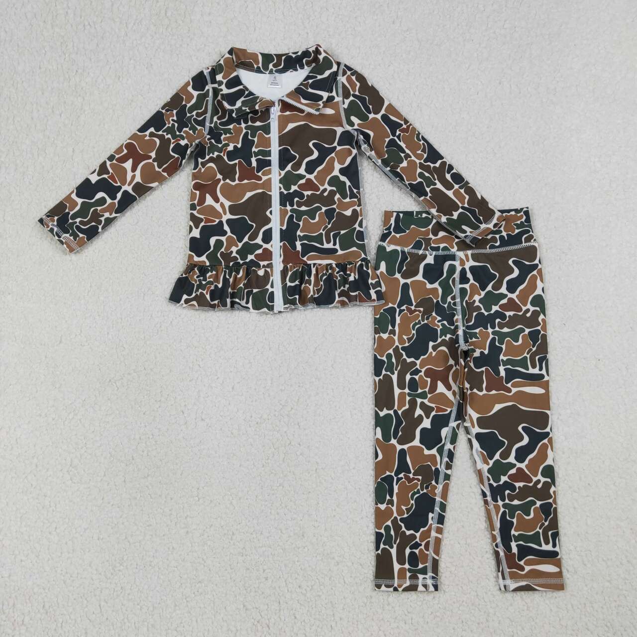 Brown camo yoga pullover top matching pants girls outfit