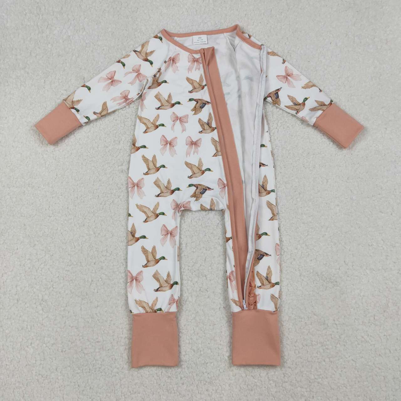 Toddle baby girl duck bow design long sleeve romper