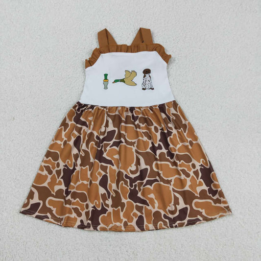 Embroidery Duck call dog gone hunting baby girl camo dress