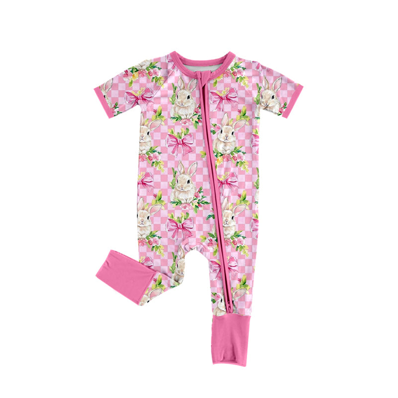 Easter bunny floral design kids baby zip romper