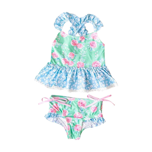 baby girls floral two pieces bathing suit