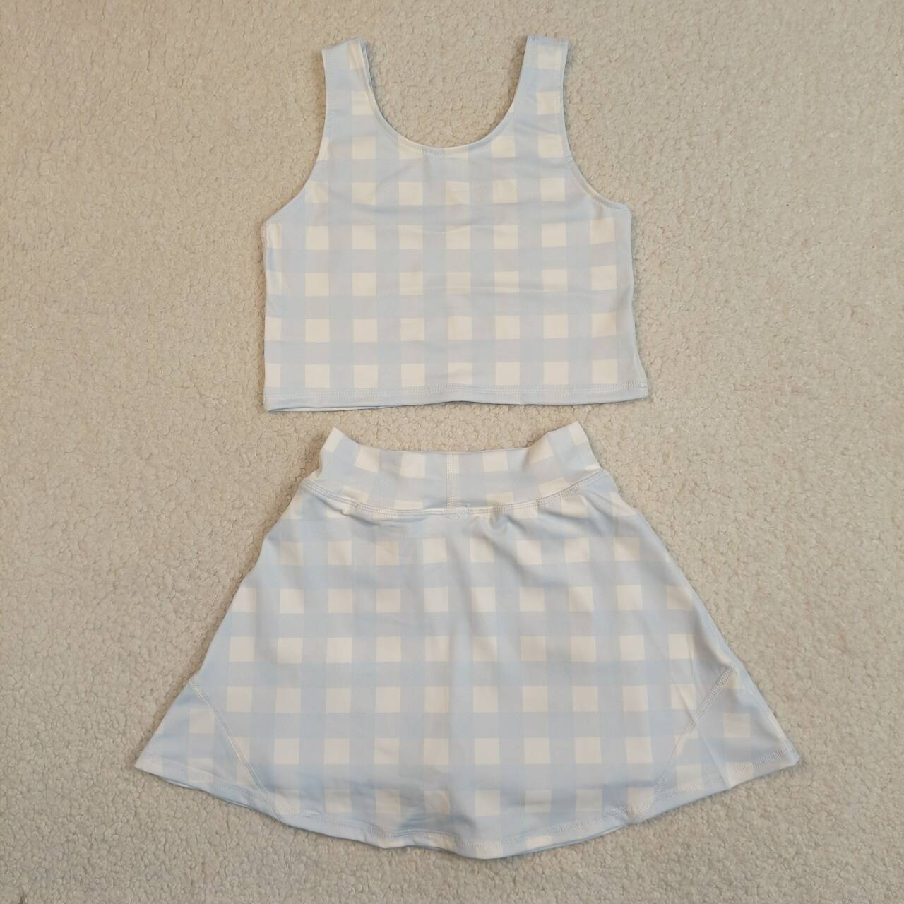 Blue plaid design girls summer yoga dress