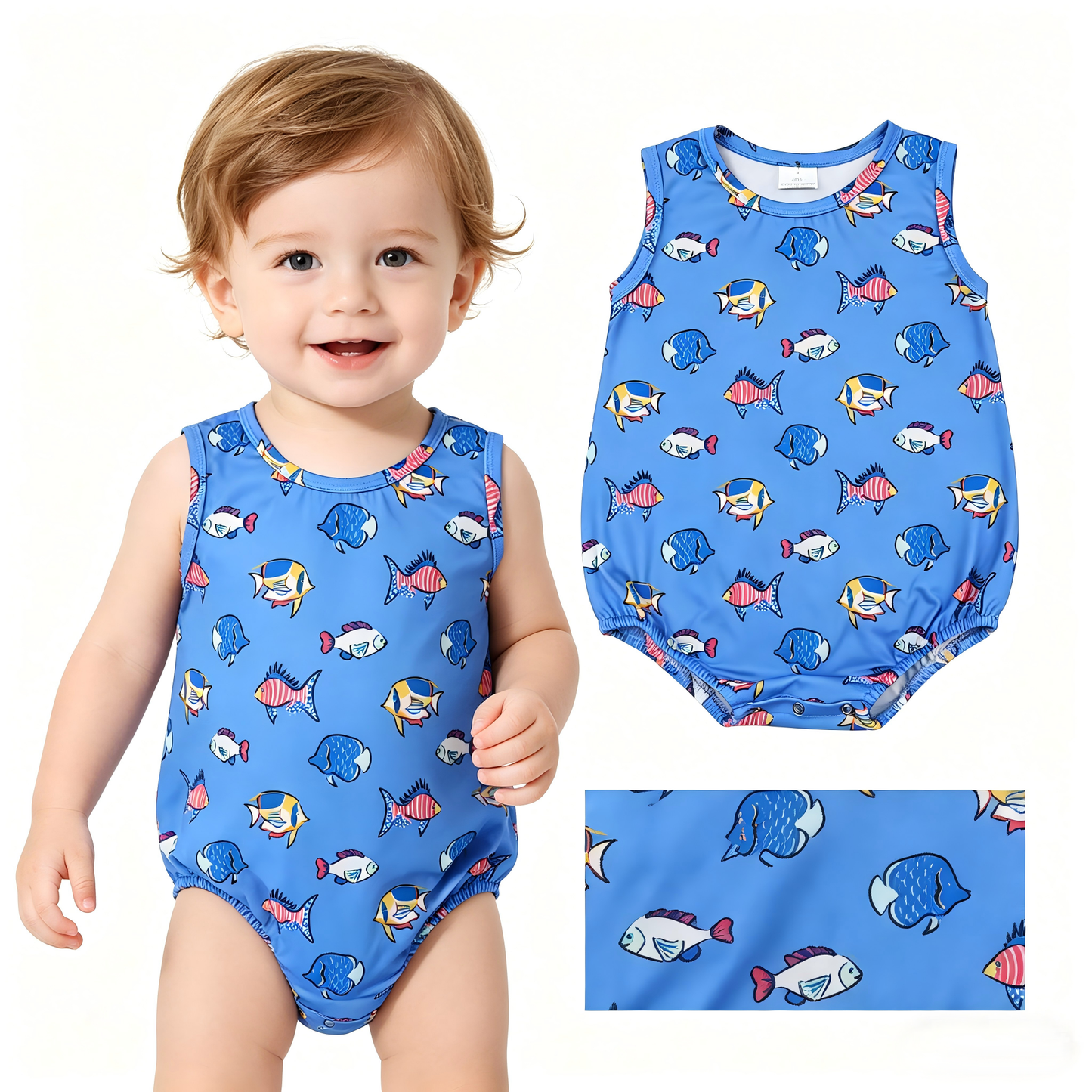 Fishing print toddle boy summer romper