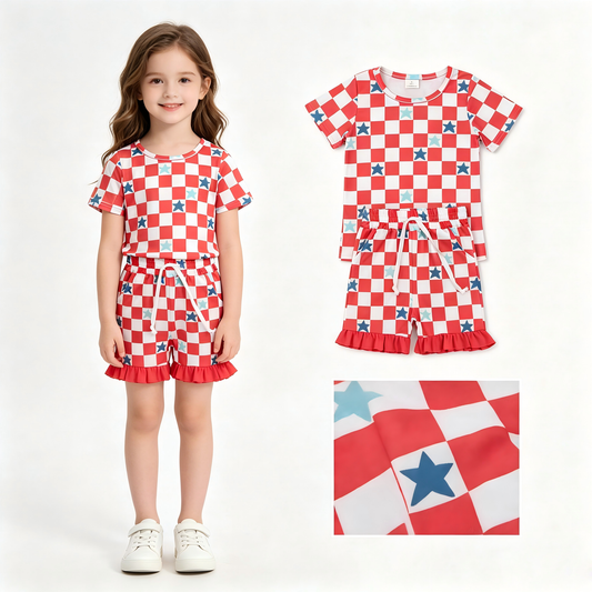 July 4th star short sleeve top matching shorts girl outfit