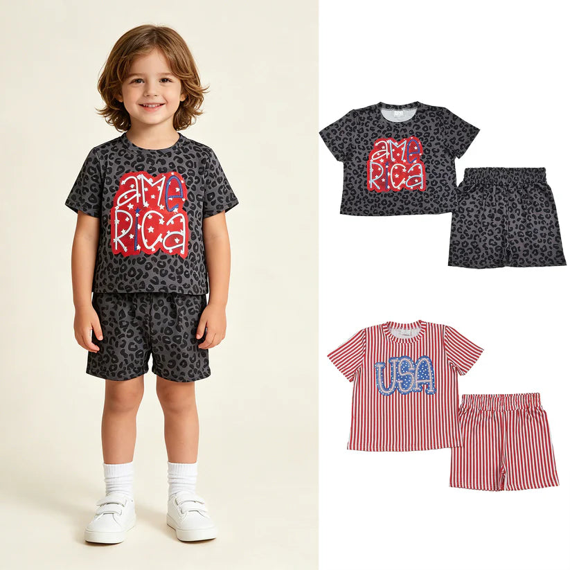 America leopard design baby girls July 4th outfit