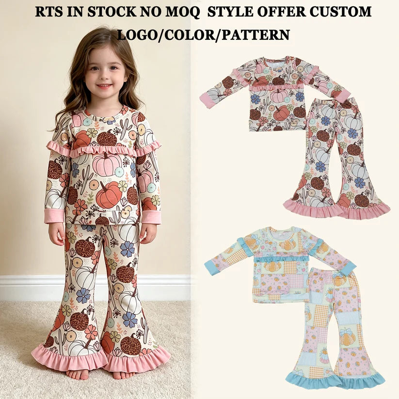 Girls long sleeve pink pumpkins top matching pants fall outfit