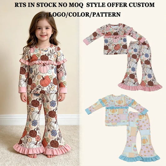 Girls long sleeve pink pumpkins top matching pants fall outfit