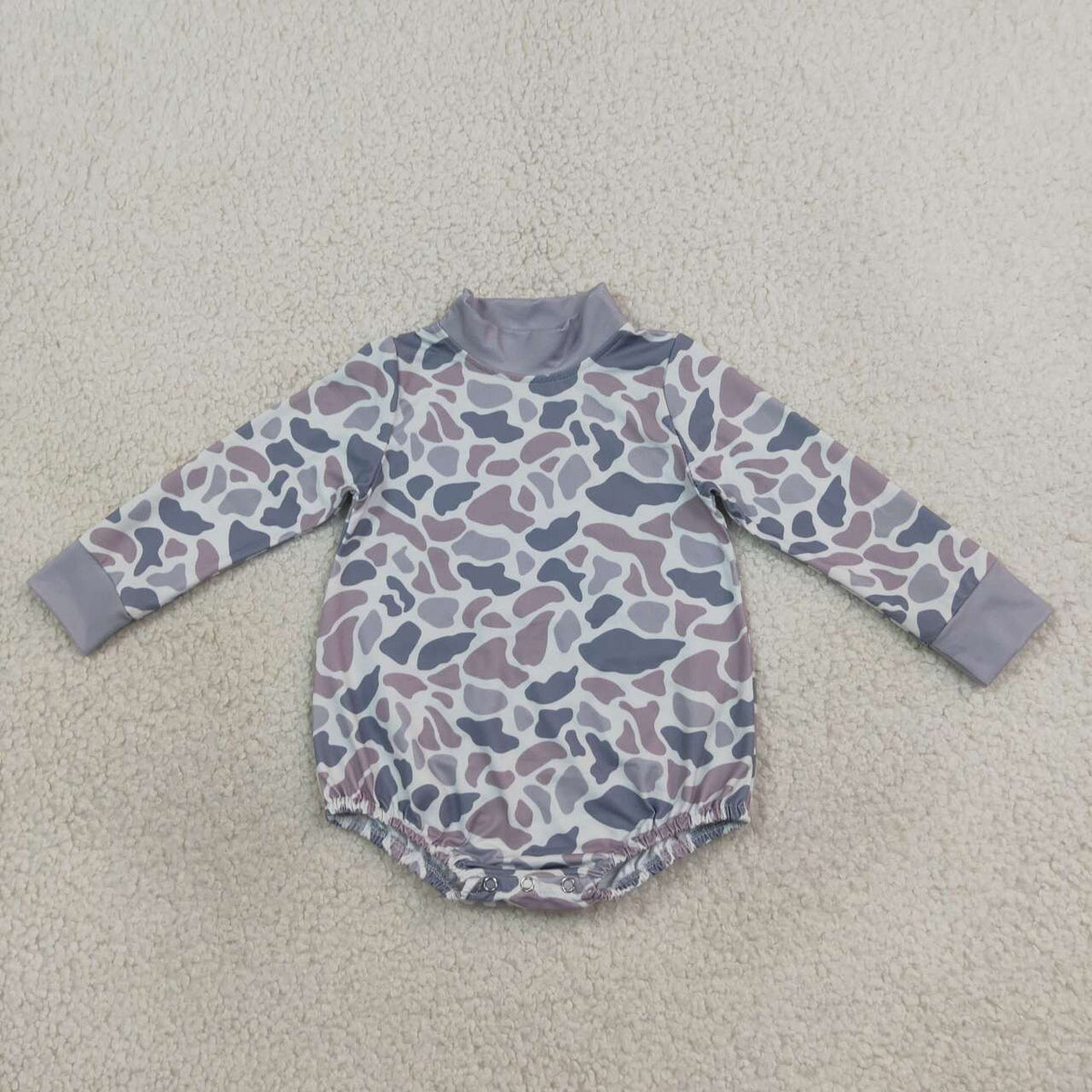 Toddle baby long sleeve grey camo print romper