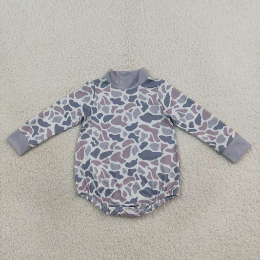 Toddle baby long sleeve grey camo print romper