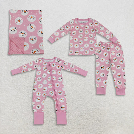 Christmas snowman print long sleeve set romper blanket matching outfit