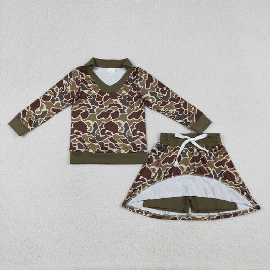 Brown camo pullover matching skirt girls long sleeve outfit