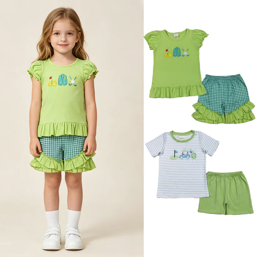 Embroidery Golf top matching shorts  girls summer outfit