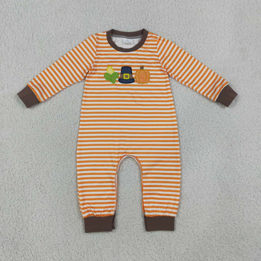 Toddle baby boy long sleeve embroidery Halloween pumpkin romper