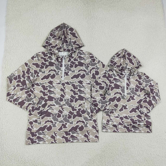 Mommy and Me dark grey Camo Long Sleeve hoodie Top