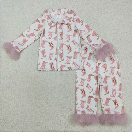 Western boots girls long sleeve button down pajama set outfit